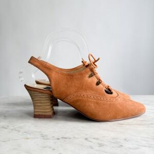 Via Moda‎ 80s vtg brown suede lace up slingback heels size 7.5